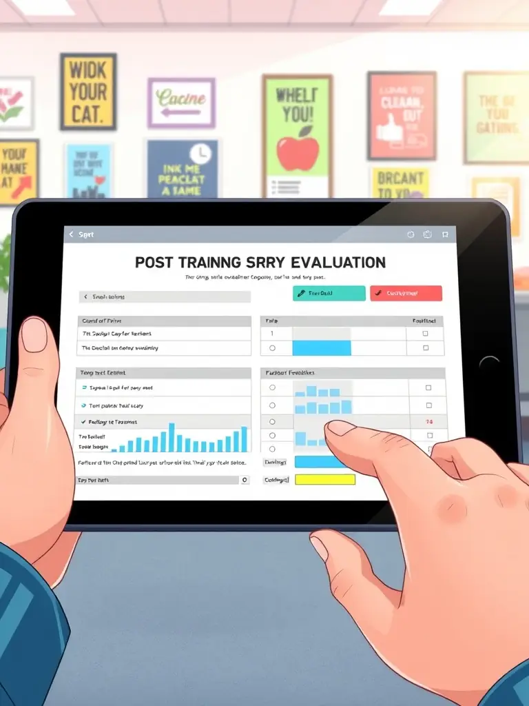 A screenshot of the automated evaluation feature, displaying a sample feedback form and reporting dashboard.
